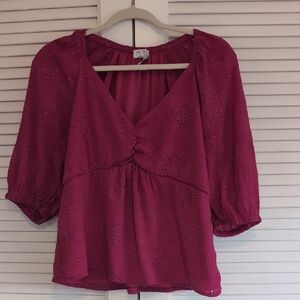 Elegant Pink Blouse with Eyelet Design